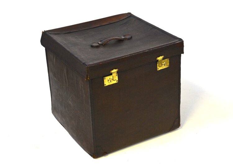 Antique Brown Leather Trunk - Circa 1930