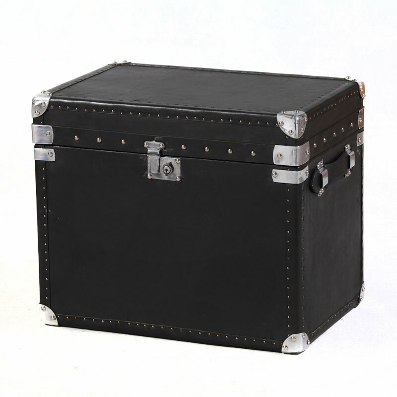 Black Leather Storage Trunk - Medium