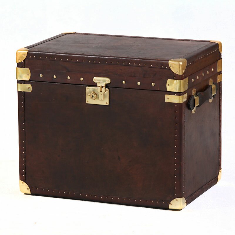 Brown Leather Storage Trunk - medium