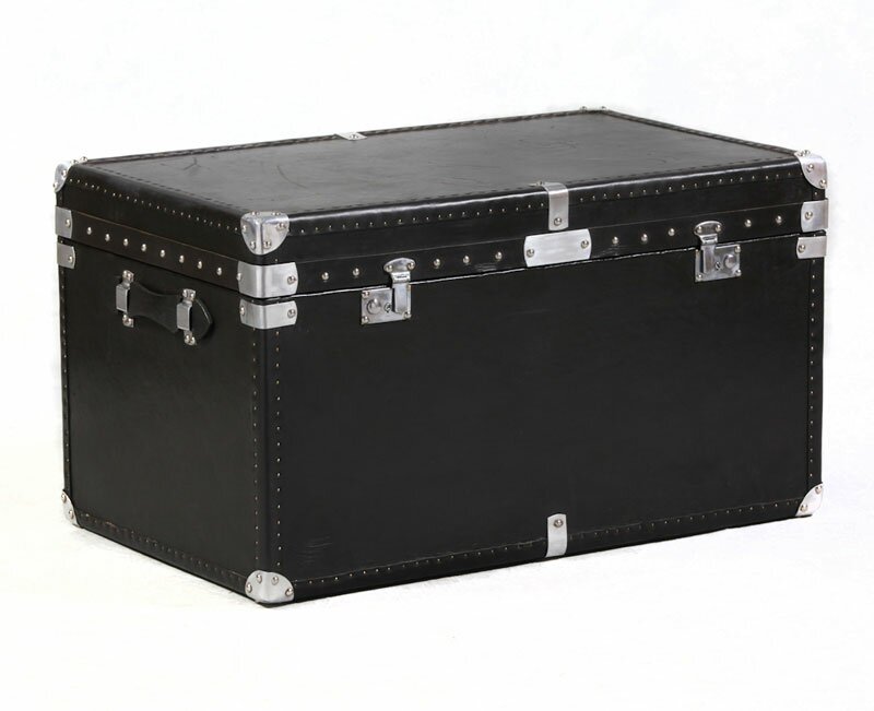 Black Leather Storage Trunk - Large