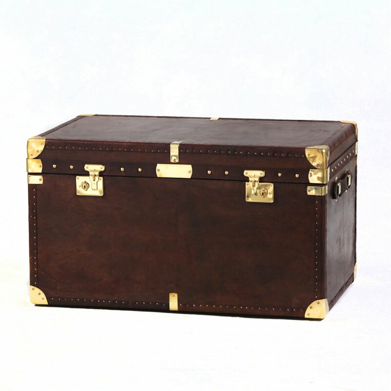 Brown Leather Storage Trunk - Large