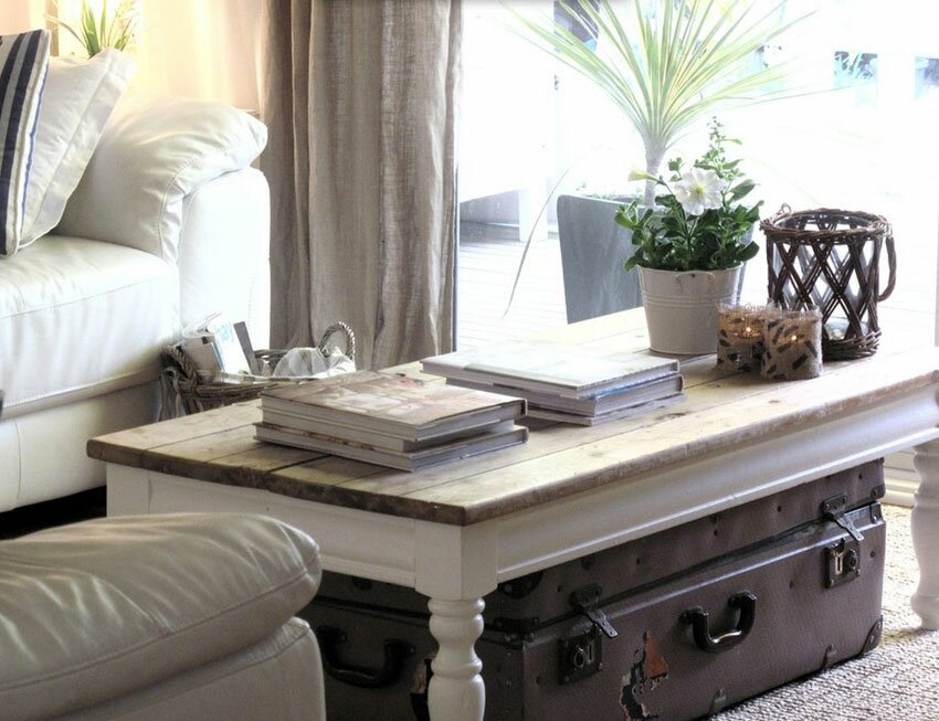 Luggage trunk add extra storage under coffee table