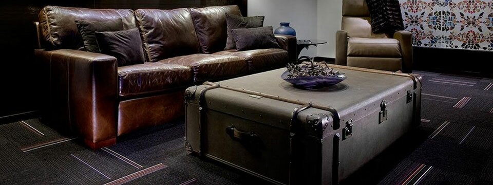 vintage luggage trunk used as coffee table
